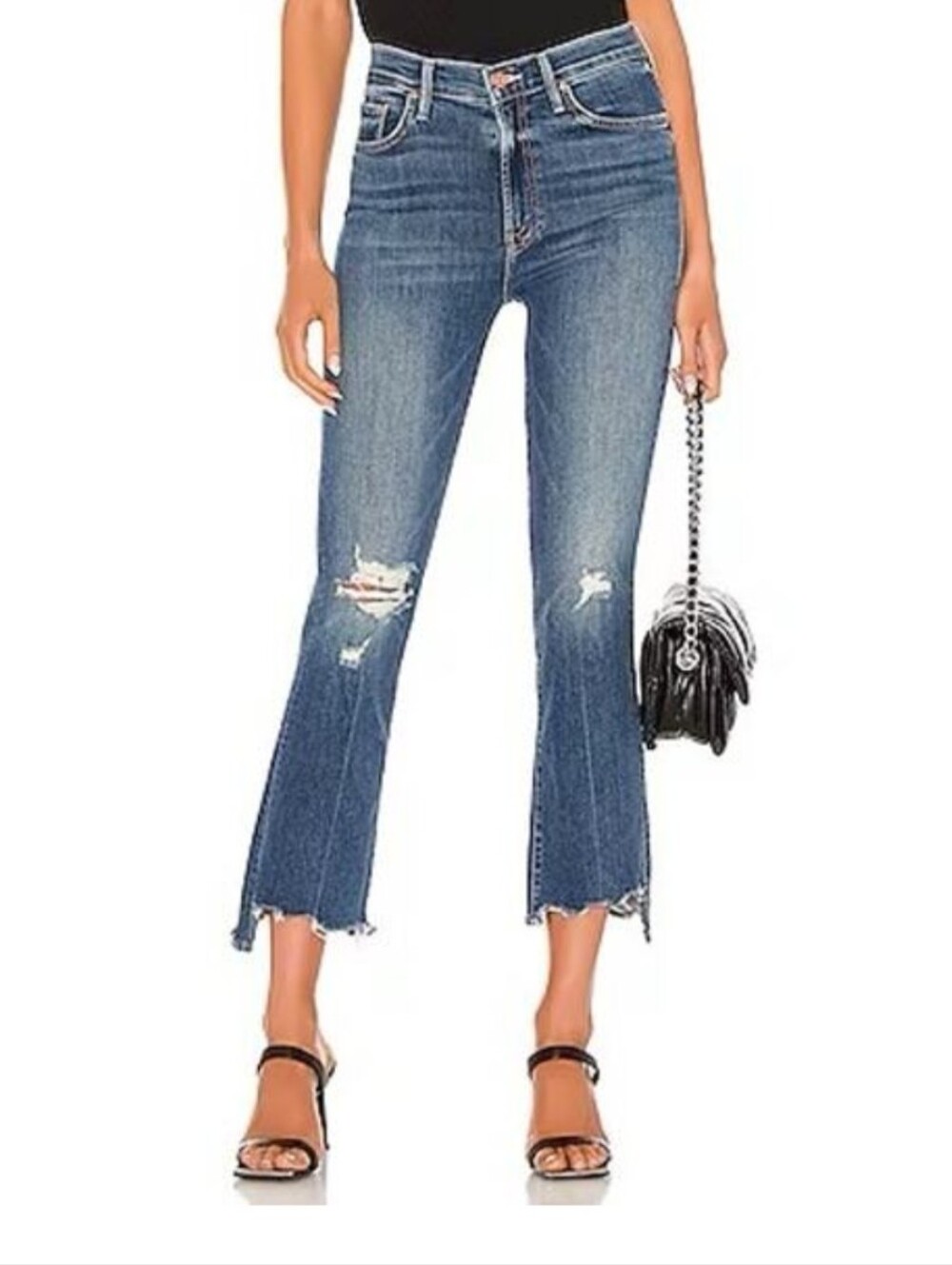 MOTHER Insider Crop Step Chew Jeans Dancing on Coals Distressed Womens Sz 31 USA